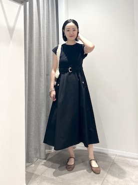 「NATURAL BEAUTY BASIC（ナチュラルビューティーベーシック）の【PS/低身長サイズ】フレンチスリーブドッキングワンピース（ワンピース、ブラック系）」を使った、ikuenbbさん（レディース・161cm）の夏コーディネート
