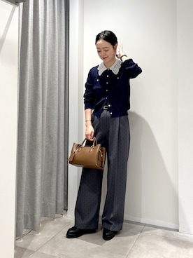 「N.（N. Natural Beauty Basic）（エヌエヌナチュラルビューティーベーシック）のドットプリントパンツ（その他パンツ、グレー系）」を使った、ikuenbbさん（レディース・161cm）の秋コーディネート