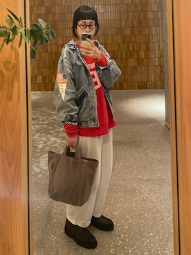 「アイテム（デニムジャケット）」を使った、hkmdさん（レディース・173cm）の秋コーディネート
