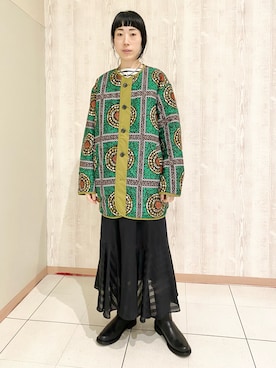 「アイテム（ノーカラージャケット）」を使った、hkmdさん（レディース・173cm）の秋コーディネート