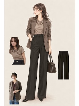 「SNIDEL（スナイデル）の美脚ストレッチパンツ（その他パンツ、ブラック系）」を使った、sachyyさん（レディース・160cm）の秋コーディネート