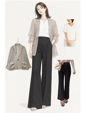 「SNIDEL（スナイデル）の美脚ストレッチパンツ（その他パンツ、ブラック系）」を使った、sachyyさん（レディース・160cm）の秋コーディネート