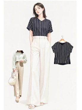 「SNIDEL（スナイデル）の美脚ストレッチパンツ（その他パンツ、ホワイト系）」を使った、sachyyさん（レディース・160cm）の秋コーディネート