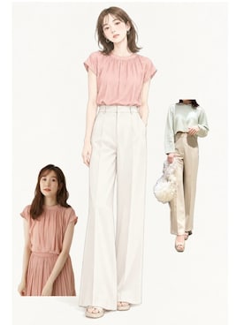 「SNIDEL（スナイデル）の美脚ストレッチパンツ（その他パンツ、ホワイト系）」を使った、sachyyさん（レディース・160cm）の秋コーディネート
