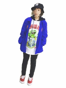 「VISION STREET WEAR（ヴィジョンストリートウェア）のアイテム（ハット、ブラック系）」を使った、muchaさん（レディース・157cm）の秋コーディネート