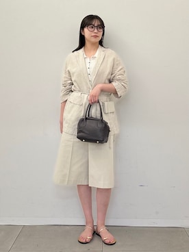 「SLOBE IENA（スローブイエナ）の《36.38サイズ展開》リネンレーヨンシングルテーラードジャケット（テーラードジャケット、ベージュ系）」を使った、mahiroさん（レディース・160cm）の春コーディネート
