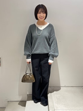 「アイテム（クラッチバッグ、ブラウン系）」を使った、mahiroさん（レディース・160cm）の秋コーディネート