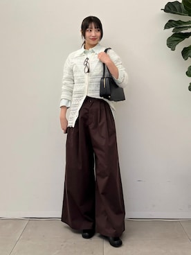 「SLOBE IENA（スローブイエナ）のタックワイドパンツ（その他パンツ、ブラウン系）」を使った、mahiroさん（レディース・160cm）の春コーディネート