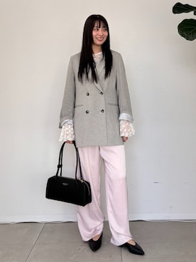 「SLOBE IENA（スローブイエナ）の《WEB限定/セットアップ対応可/追加3》ウォッシャブルツイルダブルジャケット（テーラードジャケット、グレー系）」を使った、mahiroさん（レディース・160cm）の春コーディネート