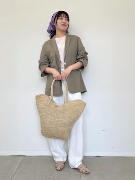 「SLOBE IENA（スローブイエナ）の《36.38サイズ展開》リネンレーヨンシングルテーラードジャケット（テーラードジャケット、ブラウン系）」を使った、mahiroさん（レディース・160cm）の春コーディネート