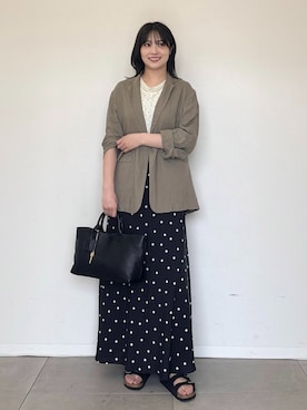 「SLOBE IENA（スローブイエナ）の《36.38サイズ展開》リネンレーヨンシングルテーラードジャケット（テーラードジャケット、ブラウン系）」を使った、mahiroさん（レディース・160cm）の春コーディネート