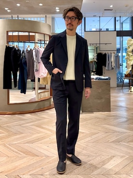 「EDIFICE（エディフィス）のSuncloth Comfy ジャケット（テーラードジャケット、ブルー系）」を使った、TERAIさん（メンズ・183cm）の春コーディネート