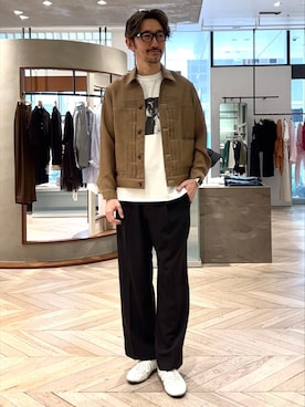 「EDIFICE（エディフィス）のLENO メッシュトラッカージャケット（その他アウター、イエロー系）」を使った、TERAIさん（メンズ・183cm）の春コーディネート