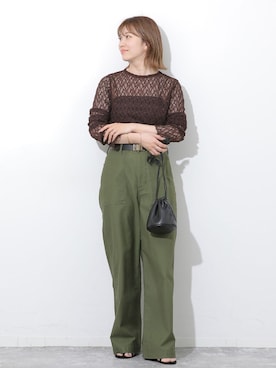 「JOURNAL STANDARD relume（ジャーナルスタンダード　レリューム）の《一部WEB限定追加5》ワイドベイカーパンツ（カーゴパンツ、グリーン系）」を使った、makotoさん（レディース・158cm）の秋コーディネート
