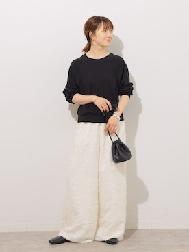 「JOURNAL STANDARD relume（ジャーナルスタンダード　レリューム）のジャガードフリンジパンツ（その他パンツ、ホワイト系）」を使った、makotoさん（レディース・158cm）の秋コーディネート