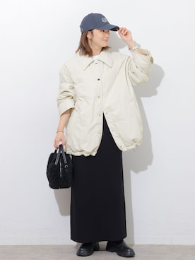 「JOURNAL STANDARD relume（ジャーナルスタンダード　レリューム）の撥水ナイロン中綿シャツブルゾン（その他アウター、ホワイト系）」を使った、makotoさん（レディース・158cm）の秋コーディネート