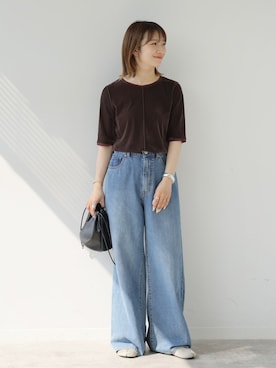「JOURNAL STANDARD relume（ジャーナルスタンダード　レリューム）の《追加》ストリングワイドデニム（デニムパンツ、ブルー系）」を使った、makotoさん（レディース・158cm）の夏コーディネート
