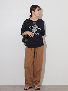 「JOURNAL STANDARD relume（ジャーナルスタンダード　レリューム）の《追加 / 新色》ギャザーワイドベイカー（カーゴパンツ、イエロー系）」を使った、makotoさん（レディース・158cm）の秋コーディネート