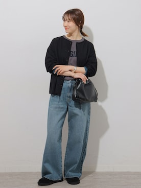 「JOURNAL STANDARD relume（ジャーナルスタンダード　レリューム）のフロッキーロゴTEE（Tシャツ/カットソー、グレー系）」を使った、makotoさん（レディース・158cm）の秋コーディネート