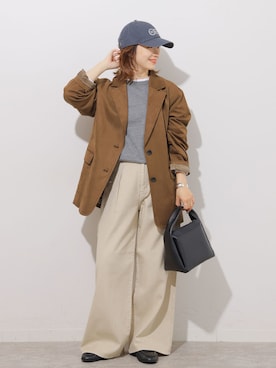 「JOURNAL STANDARD relume（ジャーナルスタンダード　レリューム）のフェイクレザーシングルジャケット（テーラードジャケット、ブラウン系）」を使った、makotoさん（レディース・158cm）の秋コーディネート