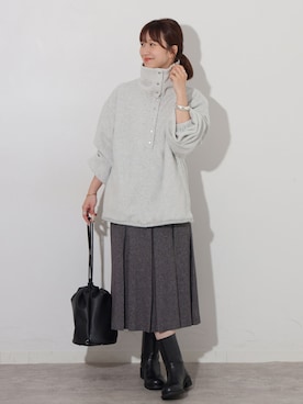 「JOURNAL STANDARD relume（ジャーナルスタンダード　レリューム）のツイーディープリーツミディスカート（スカート、ブラック系）」を使った、makotoさん（レディース・158cm）の秋コーディネート