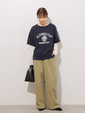 「JOURNAL STANDARD relume（ジャーナルスタンダード　レリューム）のコットンバイオウォッシュ2タックパンツ（その他パンツ、ベージュ系）」を使った、makotoさん（レディース・158cm）の秋コーディネート
