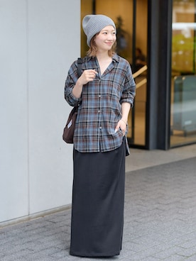 「JOURNAL STANDARD relume（ジャーナルスタンダード　レリューム）の《追加》CHECKオーバーサイズシャツ（シャツ/ブラウス、ブルー系）」を使った、makotoさん（レディース・158cm）の夏コーディネート