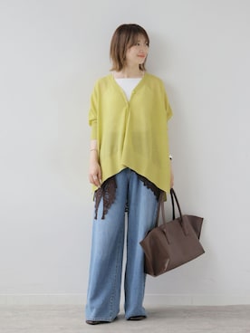 「JOURNAL STANDARD relume（ジャーナルスタンダード　レリューム）の《追加》ストリングワイドデニム（デニムパンツ、ブルー系）」を使った、makotoさん（レディース・158cm）の秋コーディネート