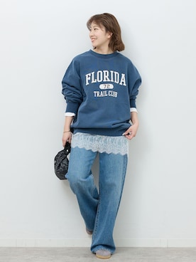 「JOURNAL STANDARD relume（ジャーナルスタンダード　レリューム）のストリングワイドデニム（デニムパンツ、ブルー系）」を使った、makotoさん（レディース・158cm）の秋コーディネート