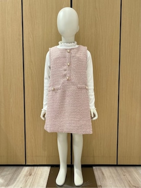 「SHOO・LA・RUE（シューラルー）の【110-140cm/プチセレ】ツイードジャンパースカート（ワンピース、ピンク系）」を使った、sssss1004さん（レディース）の冬コーディネート