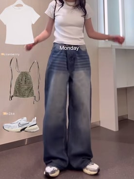 「NIKE（ナイキ）のアイテム（シューズ、ブラック系）」を使った、自分が見返す用でsnsで好きな服装を投稿さん（レディース・158cm）の春コーディネート