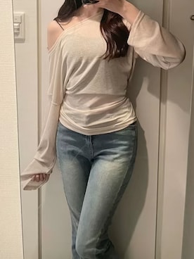 「SHENERY（シーナリー）のアイテム（トップス、ホワイト系）」を使った、自分が見返す用でsnsで好きな服装を投稿さん（レディース・158cm）の夏コーディネート