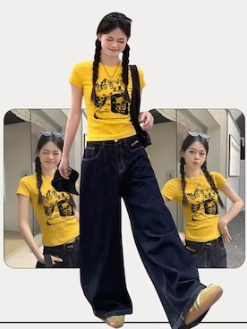 「SHENERY（シーナリー）のアイテム（トップス、イエロー系）」を使った、自分が見返す用でsnsで好きな服装を投稿さん（レディース・158cm）の春コーディネート