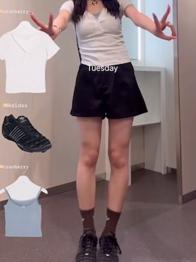 「adidas（アディダス）のアイテム（シューズ、ブラック系）」を使った、自分が見返す用でsnsで好きな服装を投稿さん（レディース・158cm）の春コーディネート
