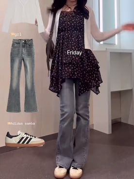 「GRL（グレイル）のアイテム（パンツ、ブルー系）」を使った、自分が見返す用でsnsで好きな服装を投稿さん（レディース・158cm）の春コーディネート