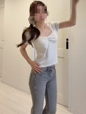 「H&M（エイチ・アンド・エム）のアイテム（トップス、ホワイト系）」を使った、自分が見返す用でsnsで好きな服装を投稿さん（レディース・158cm）の夏コーディネート