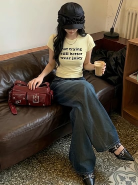 「92nd Street shoe makers（ナインティセカンドストリートシューメーカーズ）のアイテム（スカート、レッド系）」を使った、自分が見返す用でsnsで好きな服装を投稿さん（レディース・158cm）の春コーディネート