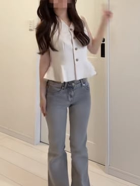 「H&M（エイチ・アンド・エム）のアイテム（トップス、ホワイト系）」を使った、自分が見返す用でsnsで好きな服装を投稿さん（レディース・158cm）の夏コーディネート