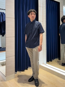 「NOLLEY’S（ノーリーズ）の《ビジカジ対応》COOLMAX シアサッカーテープ ボタンダウン半袖シャツ 26SS（シャツ/ブラウス、ブルー系）」を使った、Masatoki  さん（メンズ・170cm）の夏コーディネート
