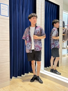 「NOLLEY’S（ノーリーズ）の《一部セットアップ対応》Dot Air 総柄プリント レギュラーカラー半袖シャツ 26SS（シャツ/ブラウス、ブルー系）」を使った、Masatoki  さん（メンズ・170cm）の夏コーディネート