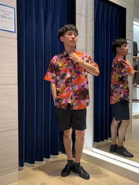 「NOLLEY’S（ノーリーズ）の《一部セットアップ対応》Dot Air 総柄プリント レギュラーカラー半袖シャツ 26SS（シャツ/ブラウス、ピンク系）」を使った、Masatoki  さん（メンズ・170cm）の夏コーディネート