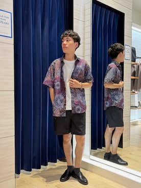「NOLLEY’S（ノーリーズ）の《一部セットアップ対応》Dot Air 総柄プリント レギュラーカラー半袖シャツ 26SS（シャツ/ブラウス、ブルー系）」を使った、Masatoki  さん（メンズ・170cm）の夏コーディネート