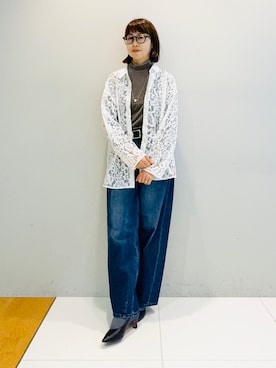 「INDIVI（インディヴィ）の【洗える／トレンド】大人レースシャツ（シャツ/ブラウス、ホワイト系）」を使った、imurayamaさん（レディース）の秋コーディネート