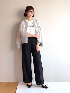 「INDIVI（インディヴィ）の【洗える／メッシュ素材／SETUP可能】ワイドパンツ（その他パンツ、ブラック系）」を使った、imurayamaさん（レディース）の春コーディネート