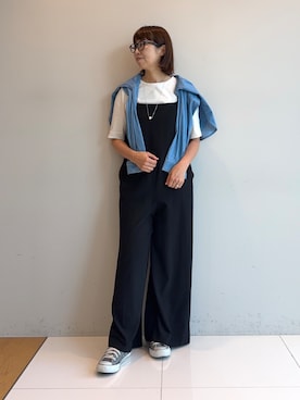 「INDIVI（インディヴィ）の【着る日傘】キャミソールサロペット（サロペット/オーバーオール、ブラック系）」を使った、imurayamaさん（レディース）の夏コーディネート