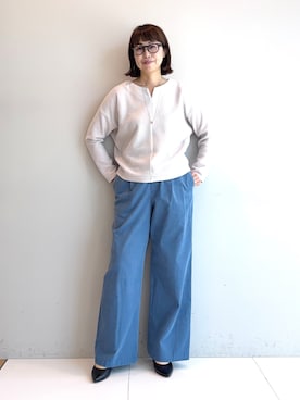 「INDIVI（インディヴィ）の【風合い柔らか／SETUP可】ブークレ起毛ジャージトップス（Tシャツ/カットソー、ベージュ系）」を使った、imurayamaさん（レディース）の秋コーディネート