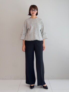 「INDIVI（インディヴィ）の【華やか／1枚でサマになる】上品ツイードブラウス（シャツ/ブラウス、ホワイト系）」を使った、imurayamaさん（レディース）の夏コーディネート