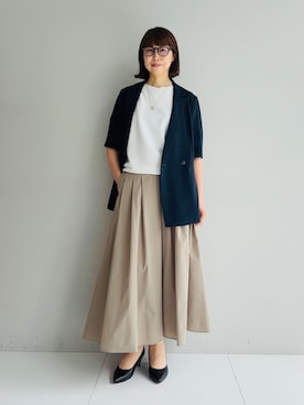 「INDIVI（インディヴィ）の【着る日傘】ハーフスリーブダブルジャケット（テーラードジャケット、ブルー系）」を使った、imurayamaさん（レディース）の春コーディネート