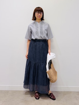 「INDIVI（インディヴィ）の【接触冷感／2WAY】カシュクールリネンシャツ（シャツ/ブラウス、ホワイト系）」を使った、imurayamaさん（レディース）の春コーディネート