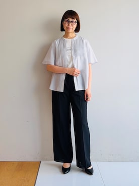 「INDIVI（インディヴィ）の【洗える／メッシュ素材／SETUP可能】ワイドパンツ（その他パンツ、ブラック系）」を使った、imurayamaさん（レディース）の春コーディネート